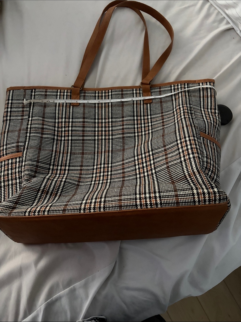 thirty-one Plaid Tote with Brown Trim